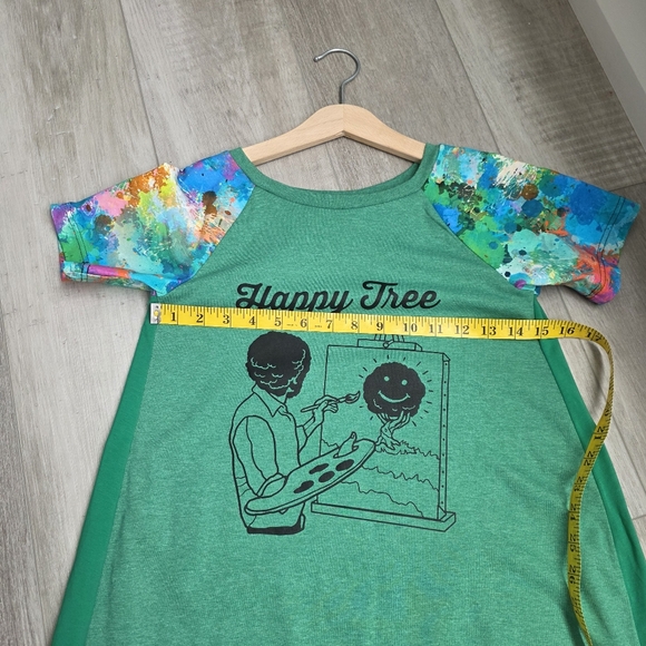 Bob Ross Happy Tree Graphic Tee Tie Dye Sleeve Top - Picture 7 of 9